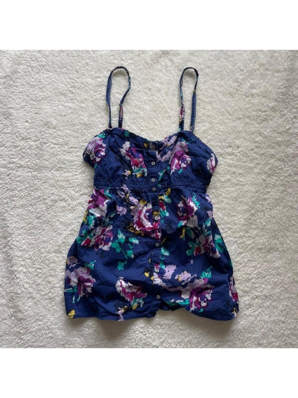 2000s Garage Blue Floral Babydoll Tank Top